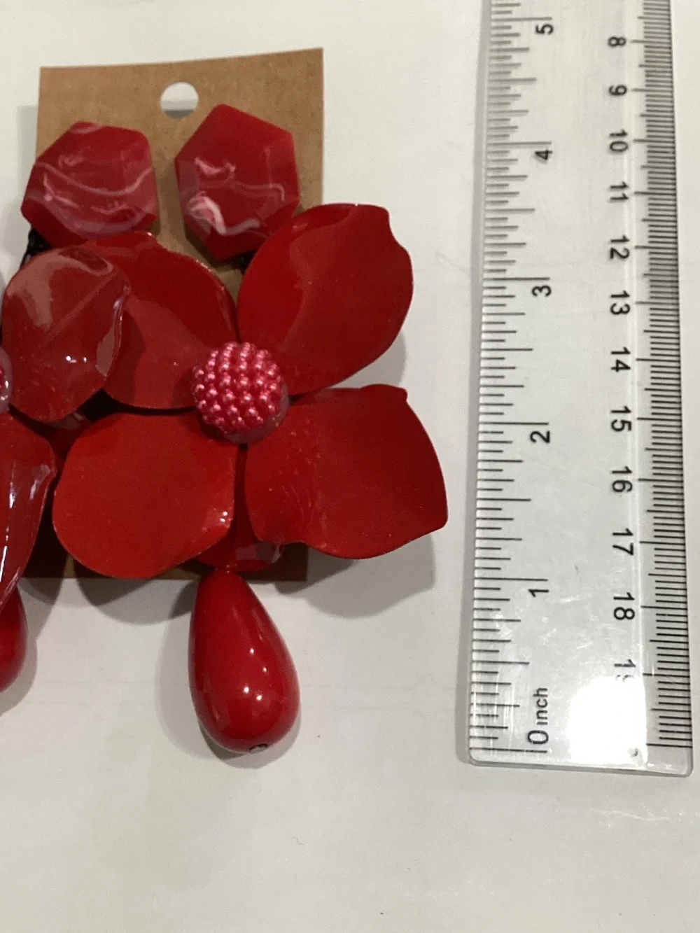 Red Floral Statement Drop Earrings - Women Accessories